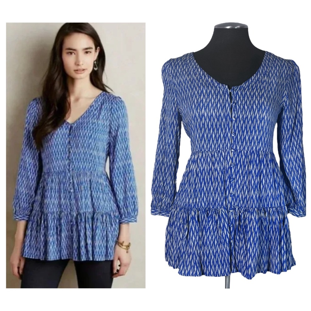 Maeve – Lila Tiered Ruffle Long Sleeve Button Top – Anthropologie - Small